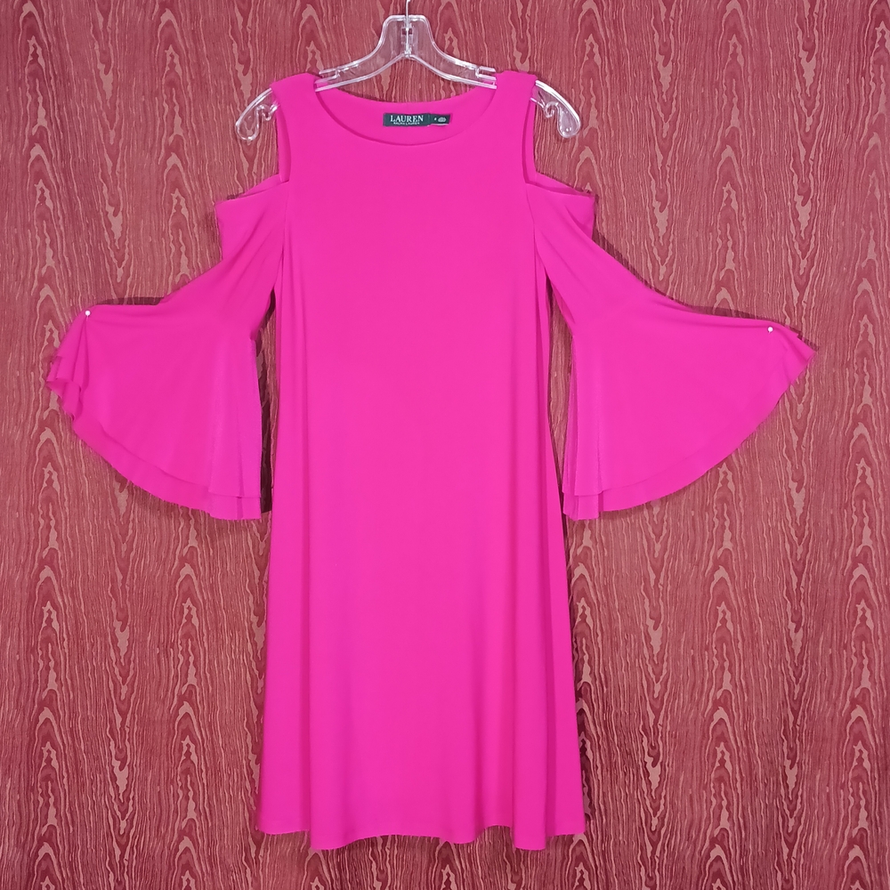 LAUREN RALPH LAUREN Dark Pink Cold-Shoulder Flare Sleeve Women's Size 2 - Picture 2 of 12